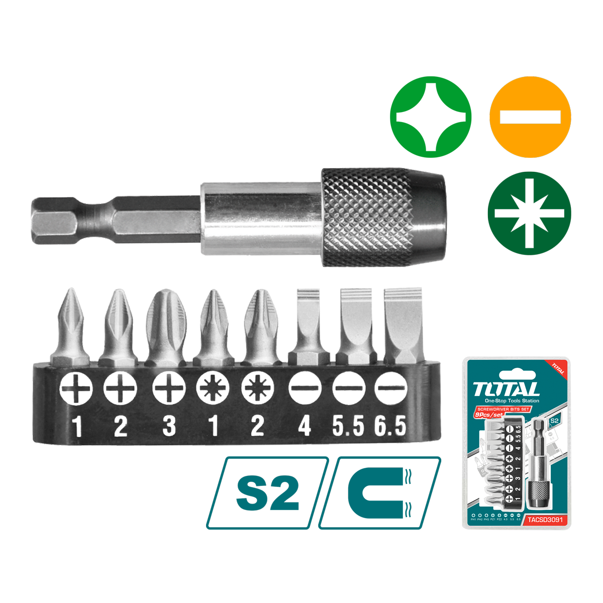 Total 9 Parça Bits Uç Seti - TACSD3091